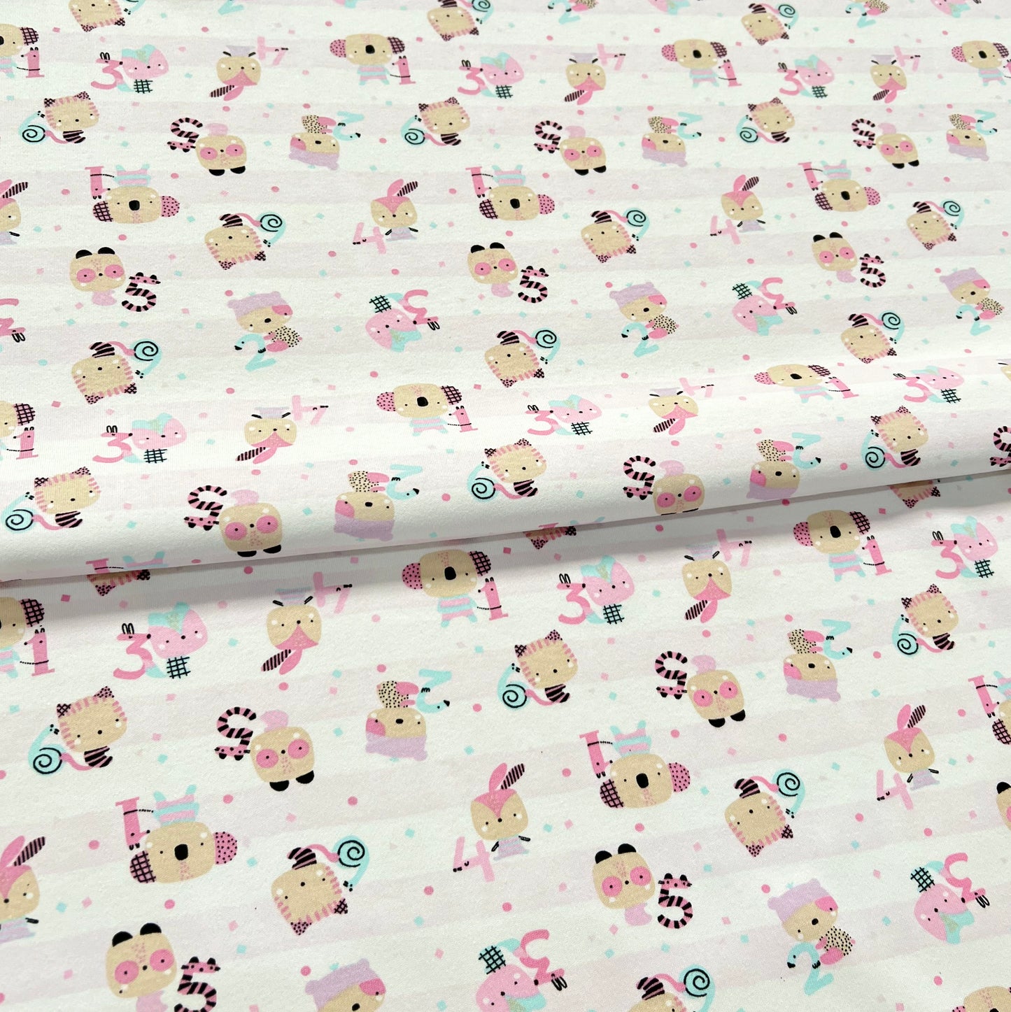 Interlock 30/1 Animalitos Rayado Rosa