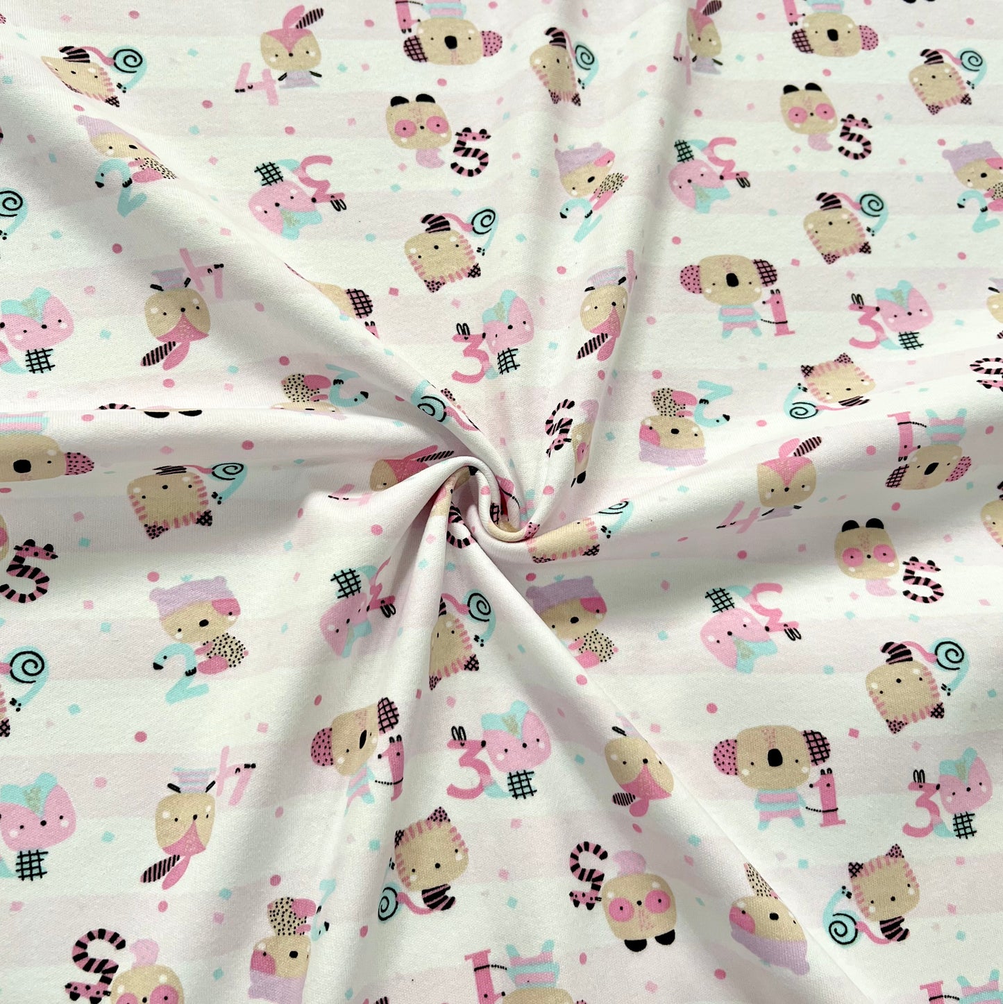 Interlock 30/1 Animalitos Rayado Rosa
