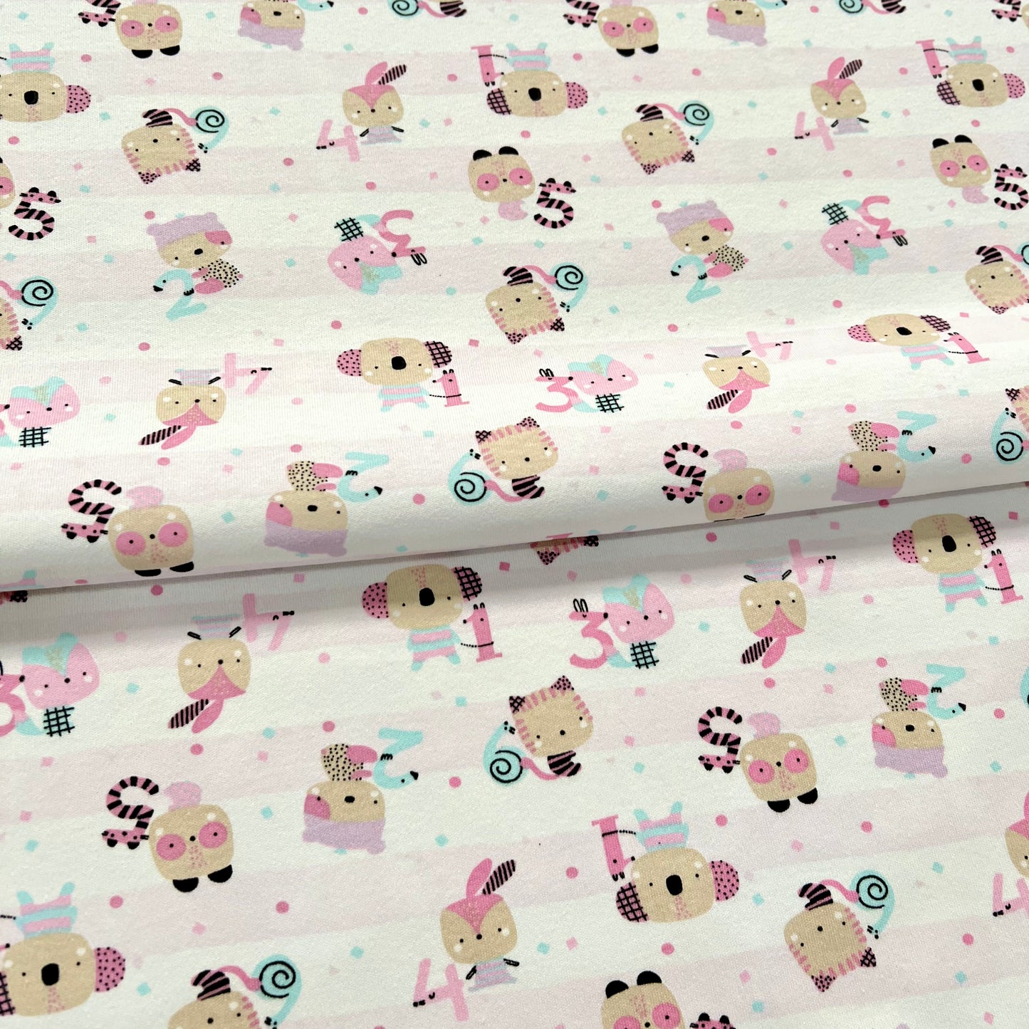 Interlock 30/1 Animalitos Rayado Rosa