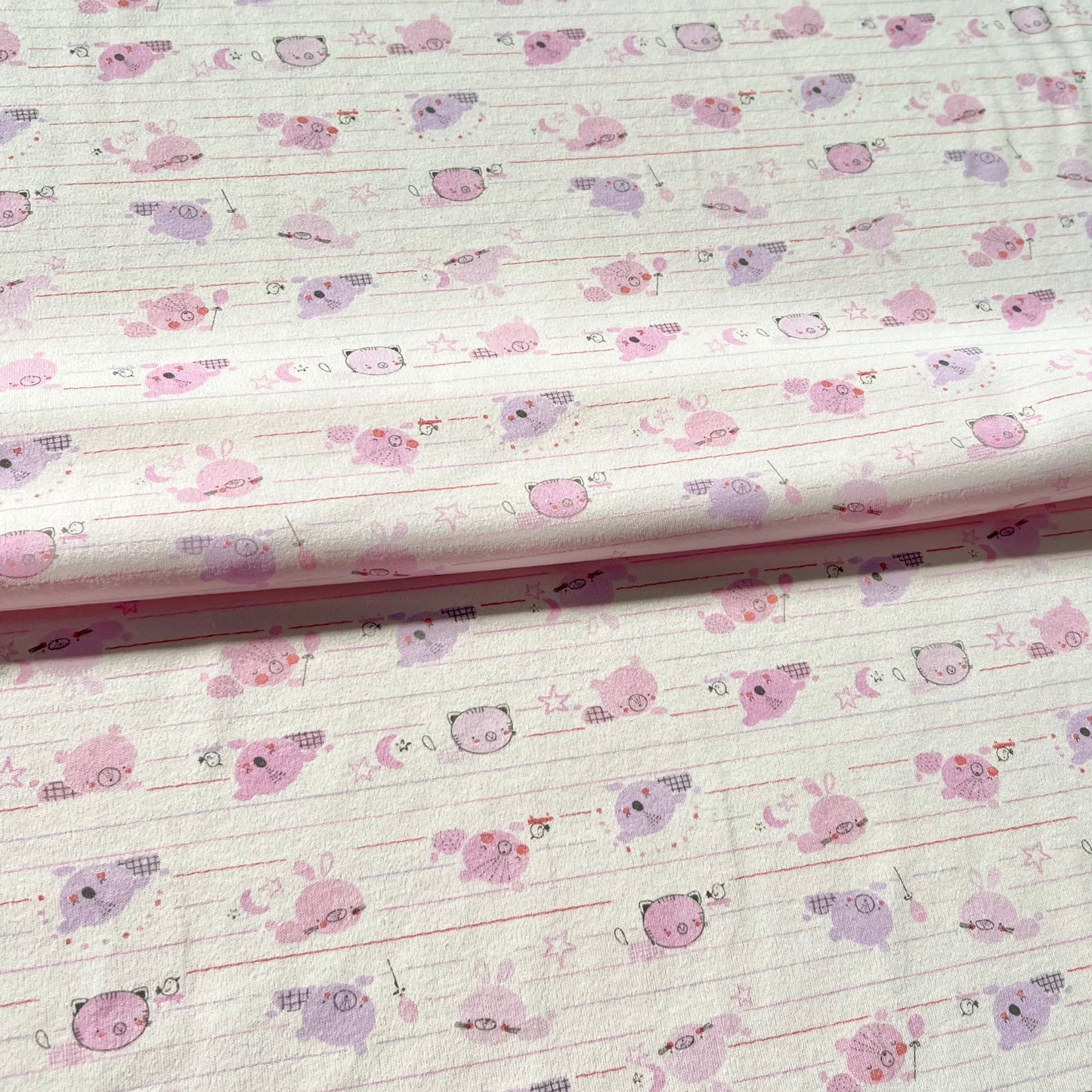 Interlock 30/1 Animalitos Linea Fondo Rosa