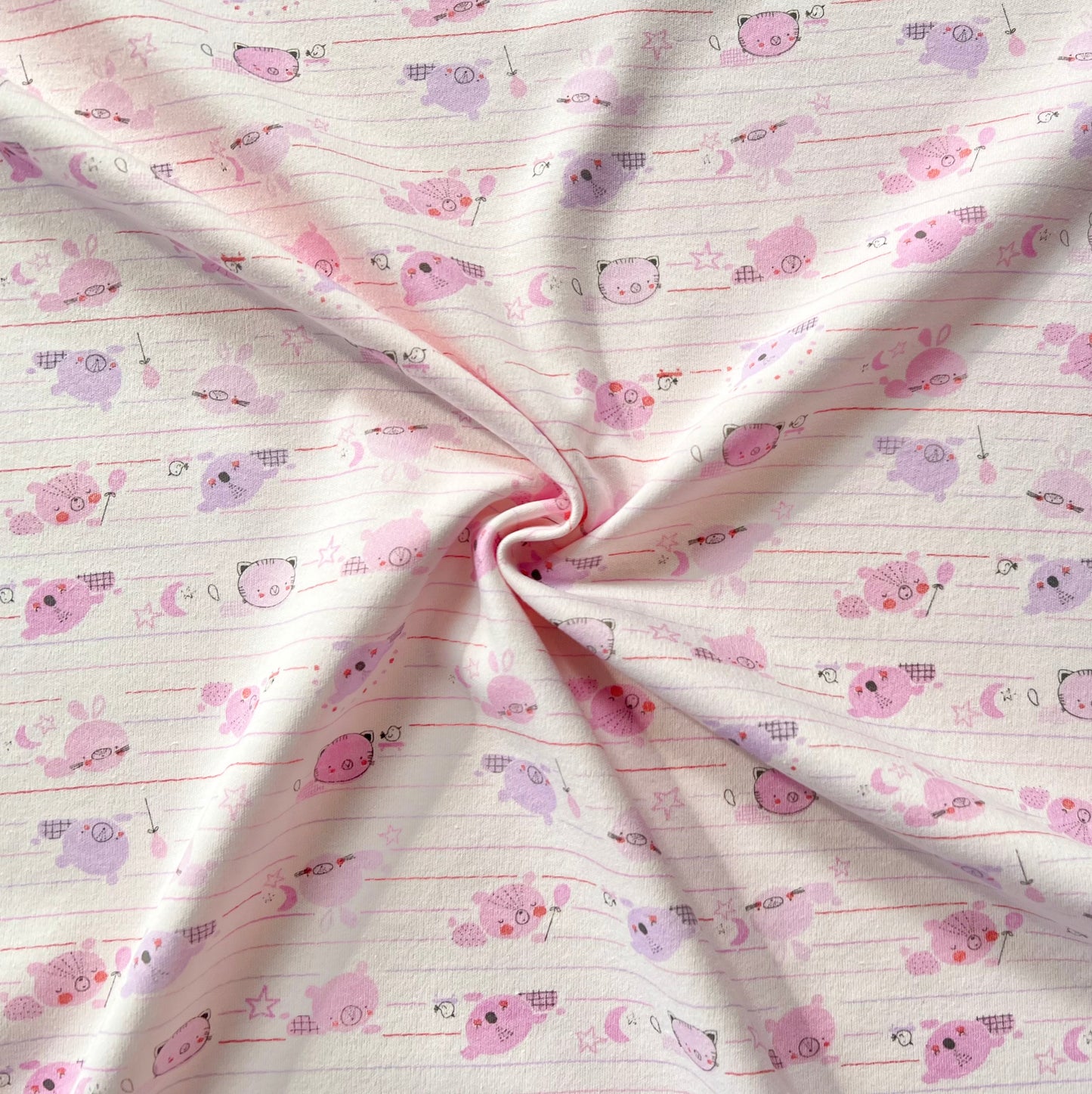Interlock 30/1 Animalitos Linea Fondo Rosa