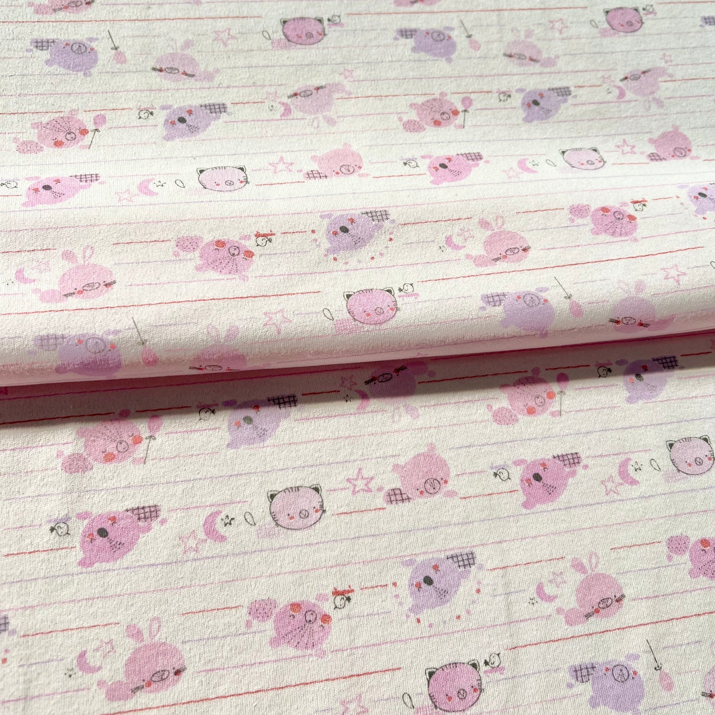 Interlock 30/1 Animalitos Linea Fondo Rosa