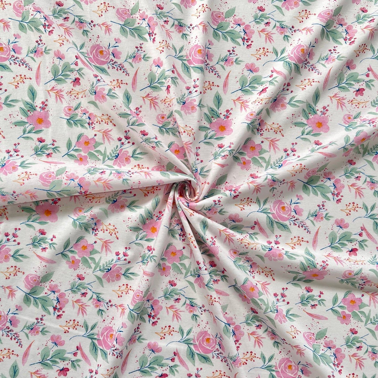 Jersey 30/1 Flores Fondo Rosa