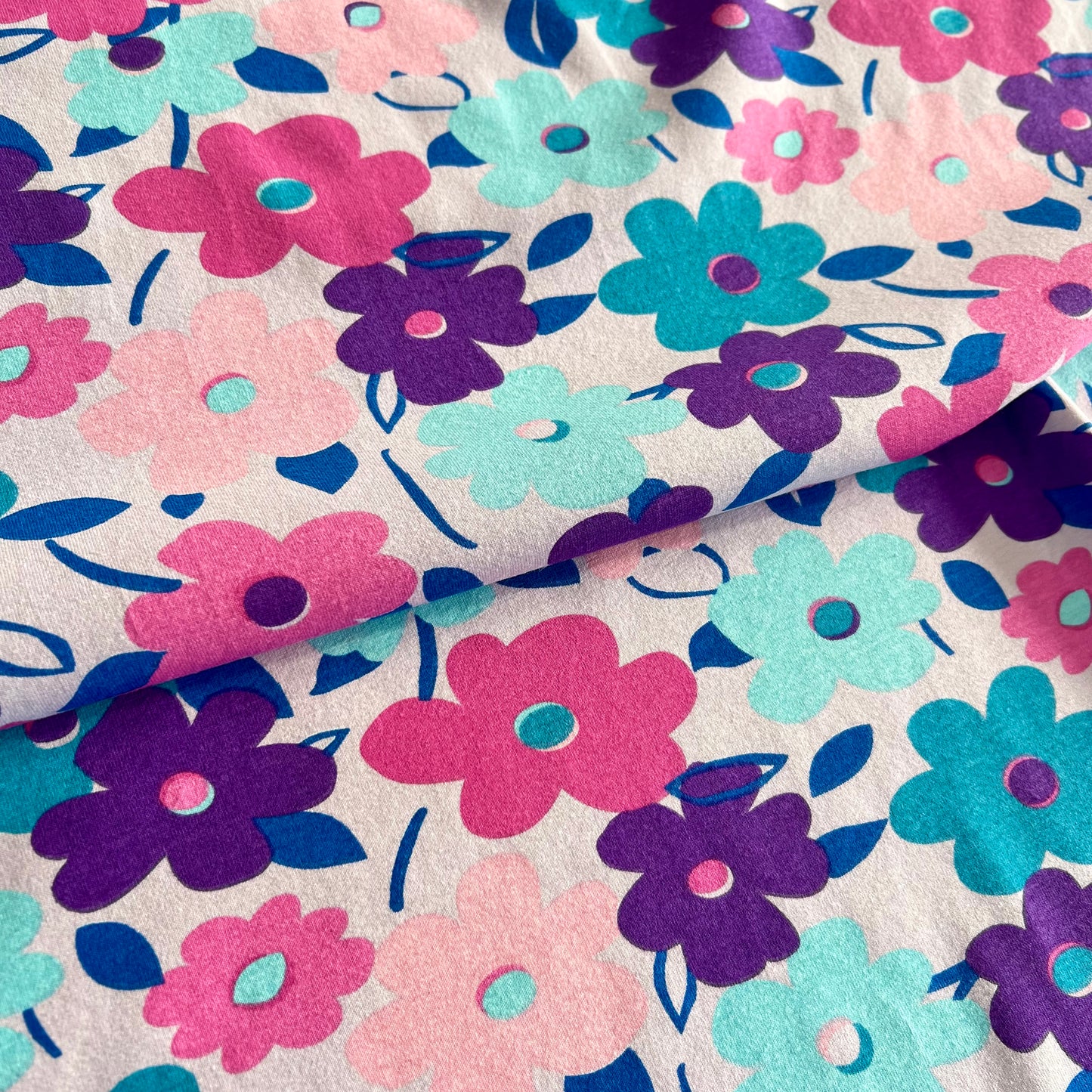 Jersey 30/1 c/lycra Flores Rosa
