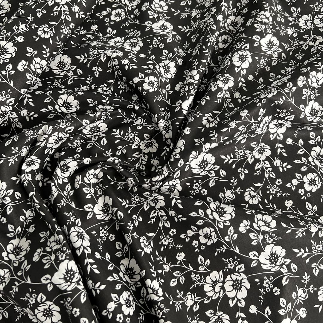 Percal Fibra Íntima Flores Negro 144h