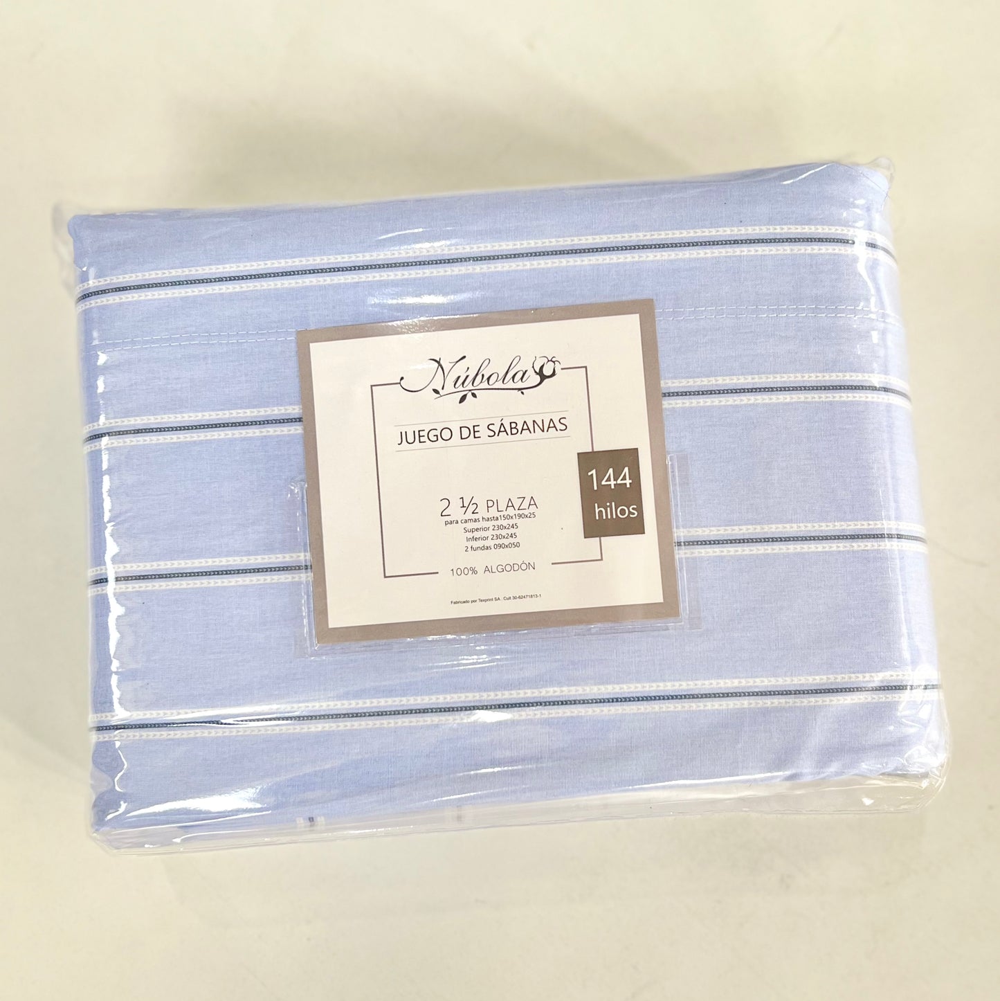 Sábanas Raya Plena Celeste 144h 2 y 1/2 pl.