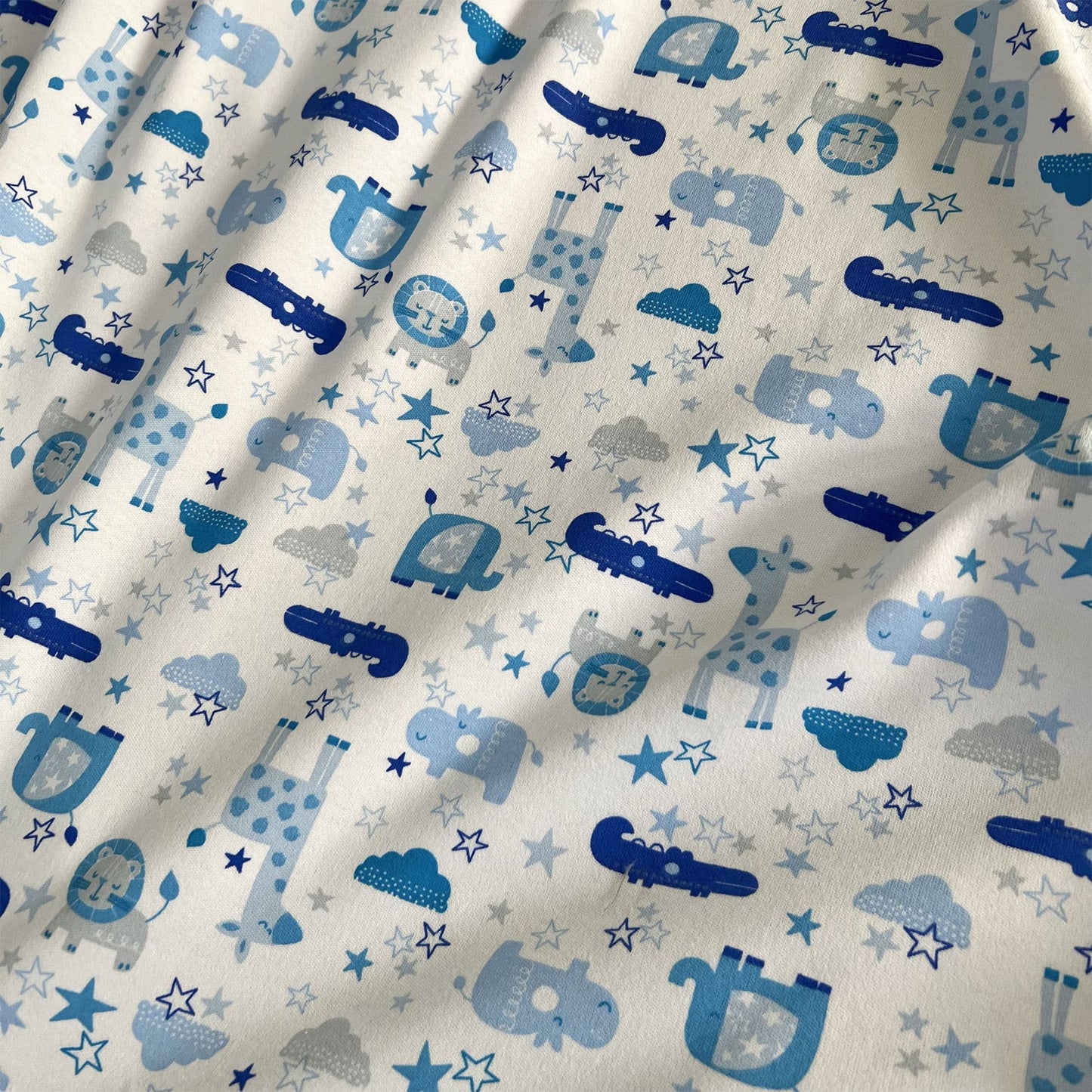 Interlock 30/1 Animalitos y Estrellas Azul