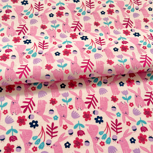 Interlock 30/1 Conejos Fondo Rosa