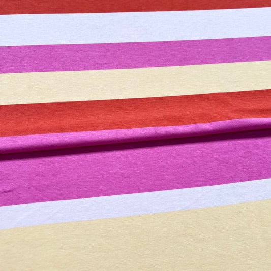 Jersey Viscosa Rayado Fucsia y Rojo