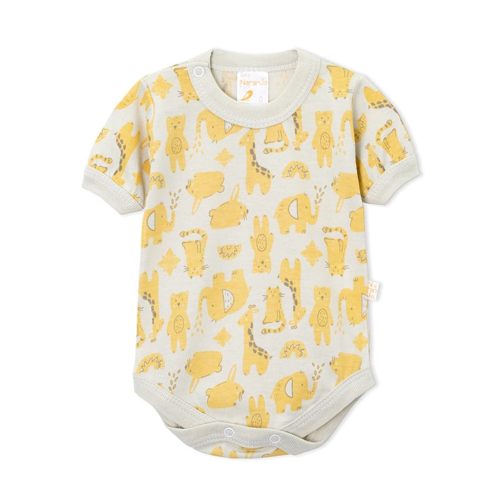 Body Manga Corta Animales Amarillo